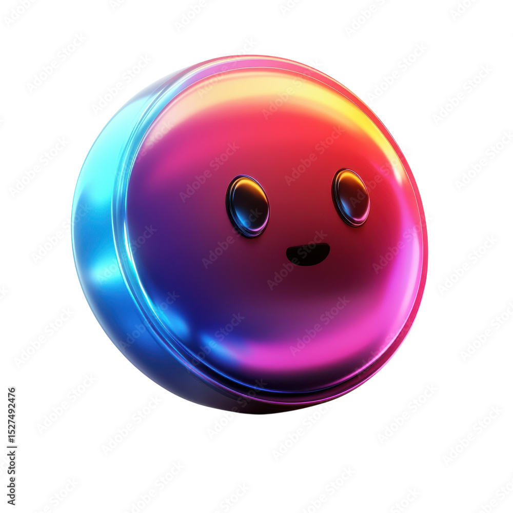 Poster gradient sphere character joy friendly face happy eyes glossy surface on transparent background