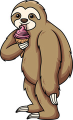 Naklejka premium Sloth Eating Ice Cream Vector Image