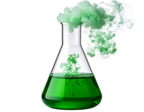 Bubbling Chemical Reaction in Flask with Rising Steam, Transparent PNG
