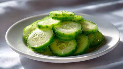 Sliced Cucumbers on a White Plate