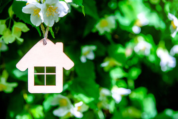 Symbol of the house on the branches of a flowering jasmine
