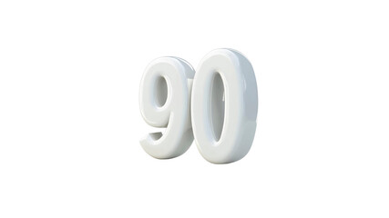 Fototapeta premium 3D Render of Number Ninety, White Glossy Ninety, 90th Anniversary, Celebration Number