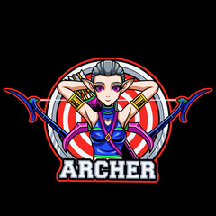 Vector graphic illustration of female elf archer isolated on dark background suitable for esport and sports mascot logo