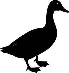 Simple duck in black, vector silhouette on white