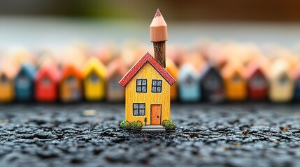 Charming Row of Colorful Victorian Houses Miniature Model Displaying Architectural Details and Landscaping
