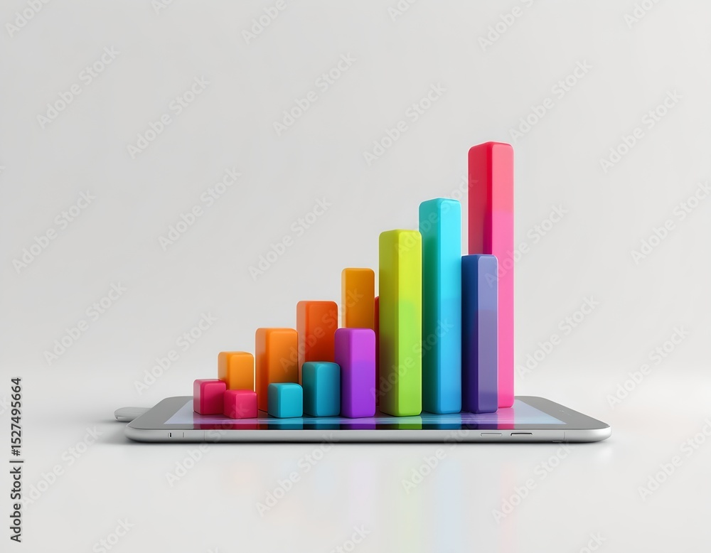 Aufkleber data visualization trends colorful bar graphs on digital tablet business analysis modern office envi