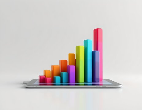Data visualization trends colorful bar graphs on digital tablet business analysis modern office environment top-down view insights into financial growth - Powered by Adobe