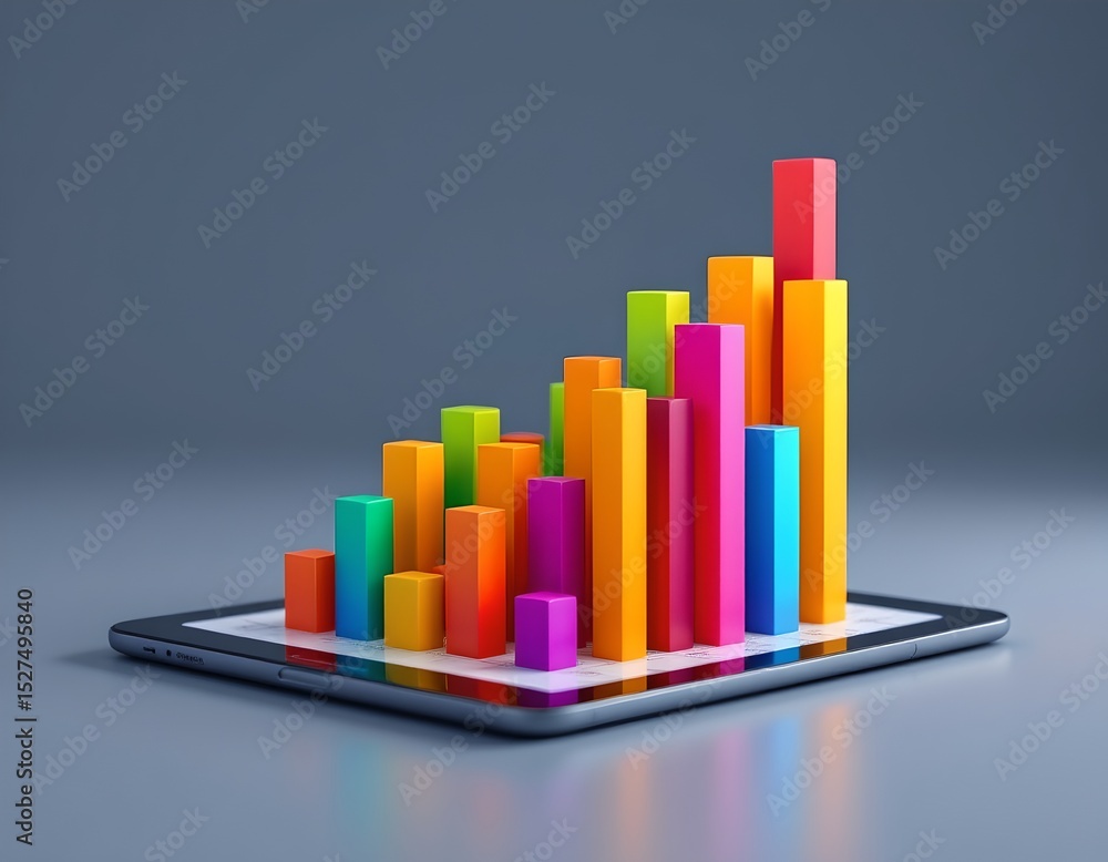 Poster analyzing business growth trends with colorful graphs on a digital tablet modern office environment 