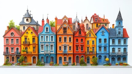 Vibrant Colorful Row of Houses European Architecture Charming Town Cityscape