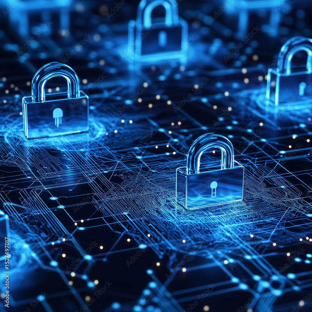 Poster businessmen's connections are protected through network security measures that ensure the confidenti