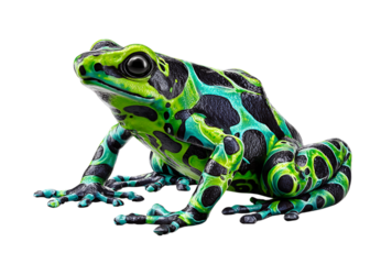 Black and green neon poison dart frog isolated on transparent background