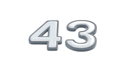3D Render of Number 43 in Silver with White Fill