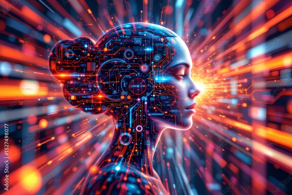 Aufkleber exploring artificial intelligence the evolution of human-machine interaction in a futuristic digital