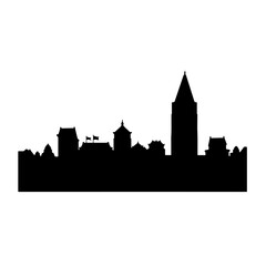 Fototapeta premium Silhouette of historical skyline against white background, urban symbolism