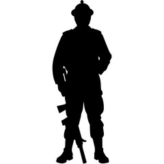 Chinese military soldier silhouette against white background, strength