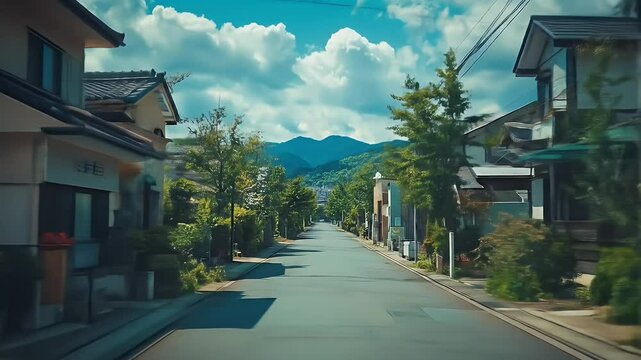 Residential Street View with Multi Story Houses and Trees Under a Cloudy Sky During Daytime in a Residential Area
