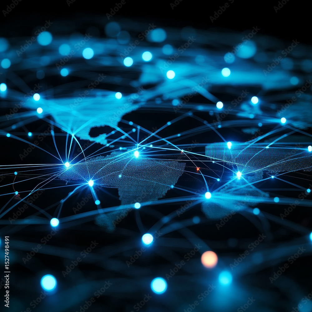 Poster business to business. hand holding a digital globe with network connecting data. representation of d