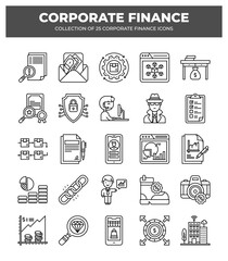 Corporate Finance Icons: 25 Essential Line Art Graphics for Business