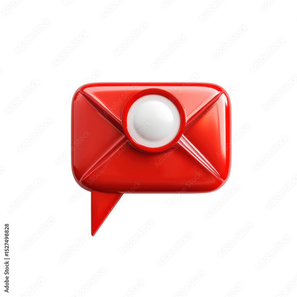 Aufkleber red glossy 3d message icon with circle detail email illustration for web on transparent background