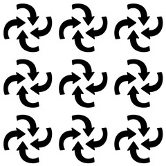 A seamless pattern of rotating arrows, perfect for designs that require a sense of movement, direction, or cycle. Ideal for backgrounds, textiles, branding, web design, and digital art.