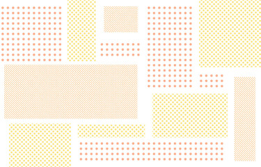 オレンジのドットミックスのパッチワーク風背景イラスト