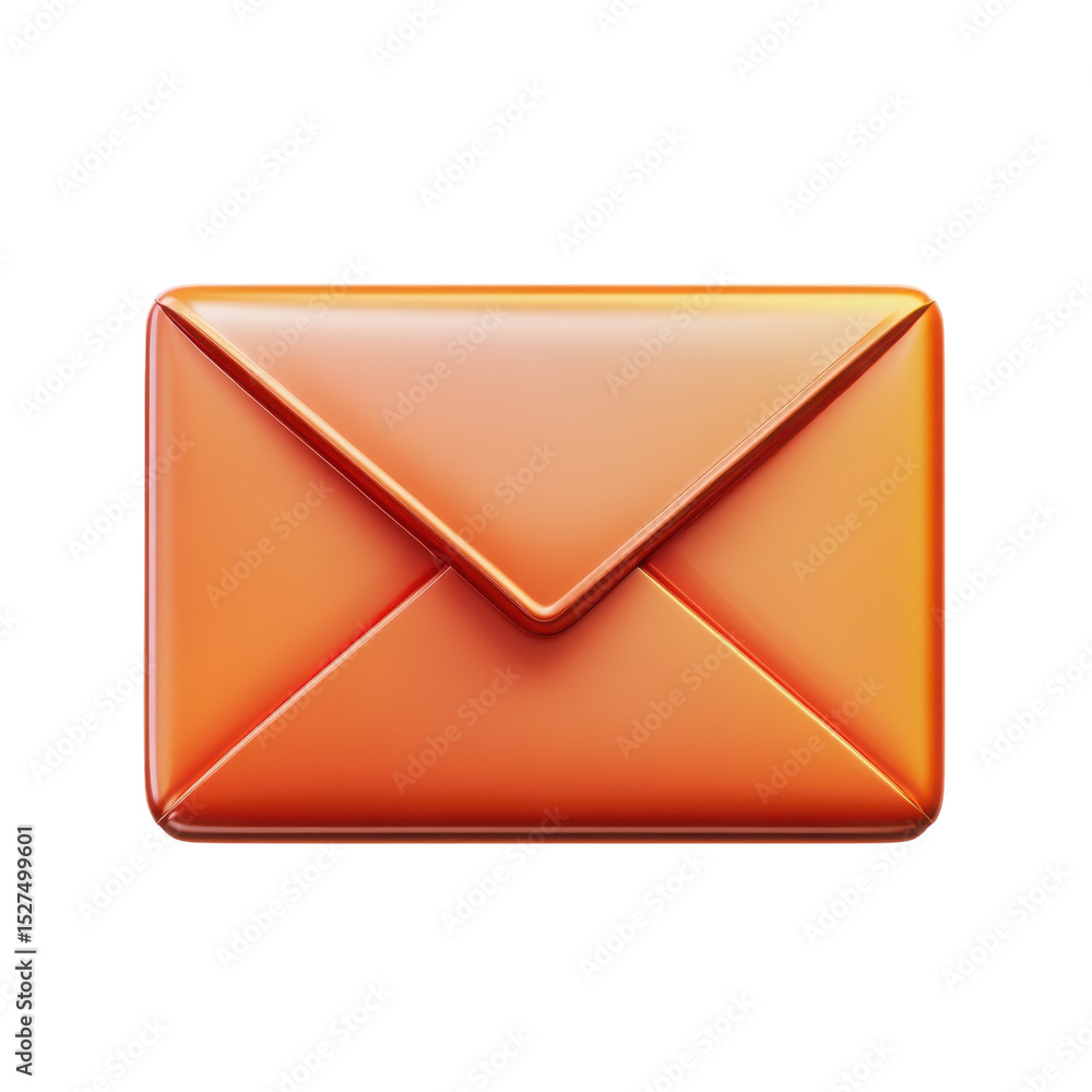 Poster 3d email icon orange message communication contact notification glossy on transparent background