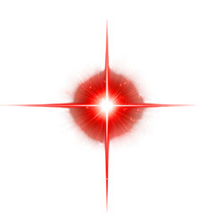 A bright red lens flare with a cross shape on a black background creating a starburst effect