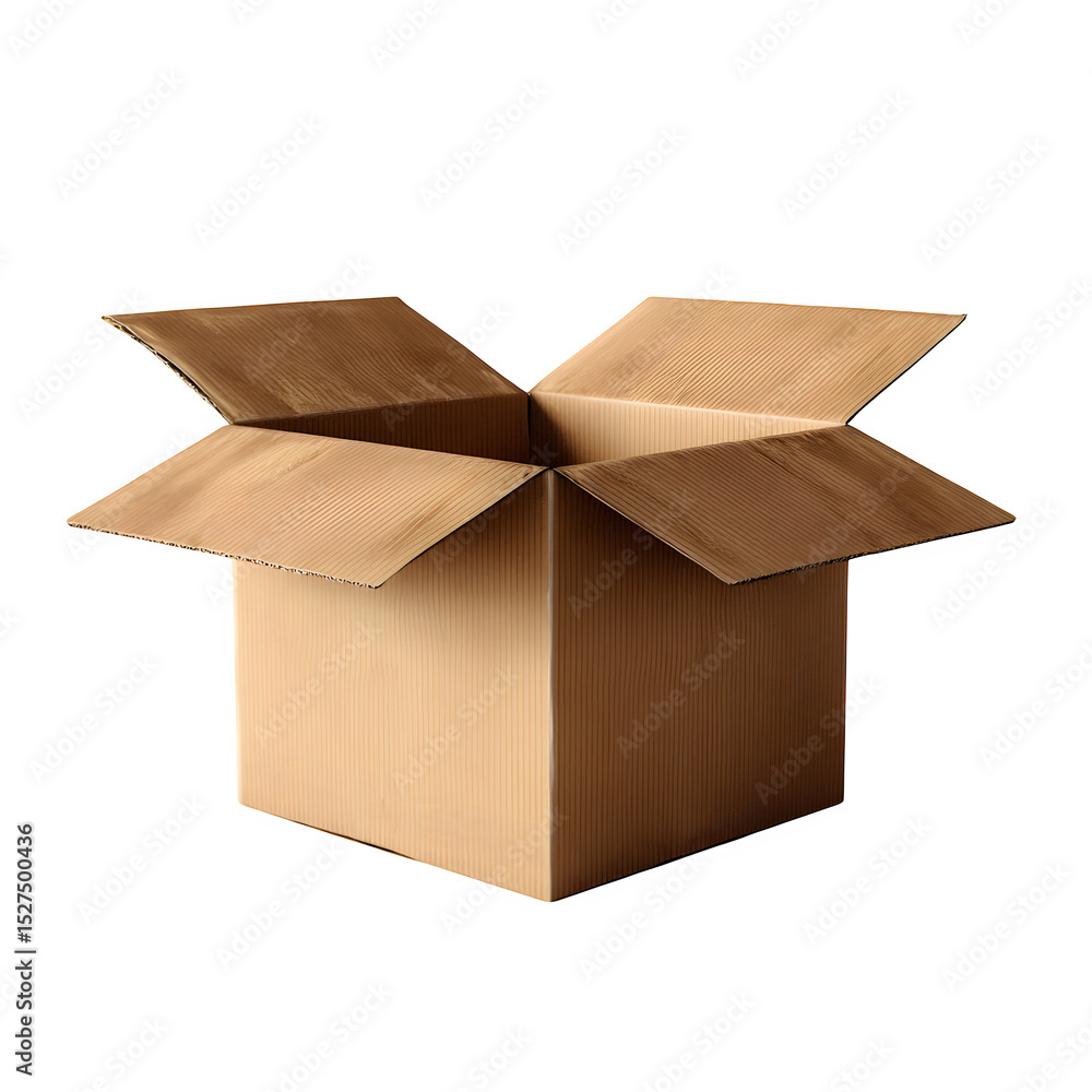 Poster a slightly opened brown cardboard box with flaps on a black background in a studio setting view