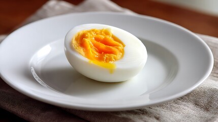 Halved Hard-Boiled Egg on a White Plate
