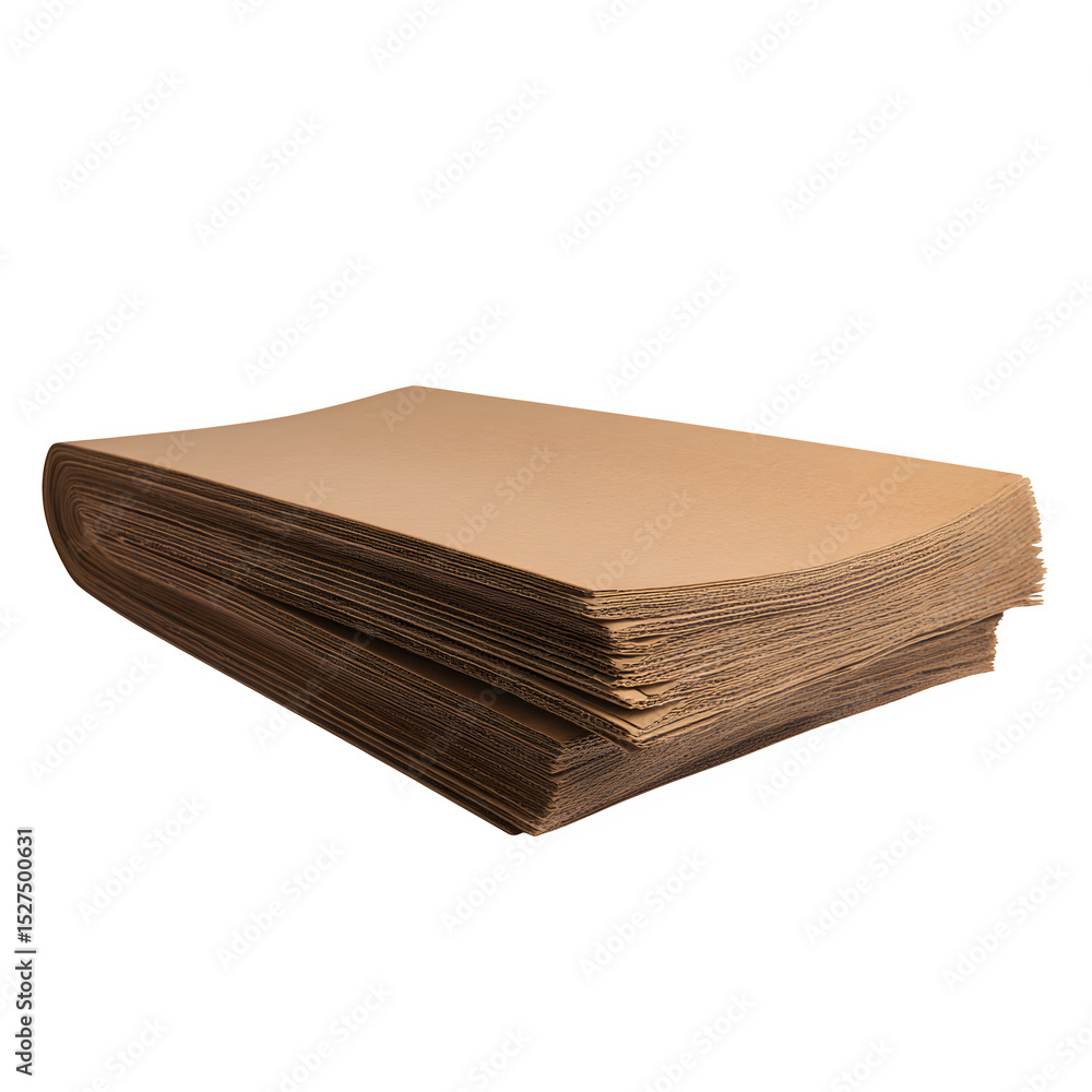 Poster a stack of brown paper sheets neatly piled on top of each other against a dark background in studio 