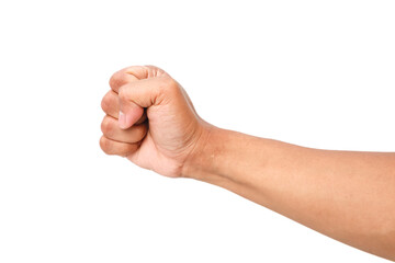Isolated human fist on a white backdrop, symbolizing power and determination in a minimalist shot
