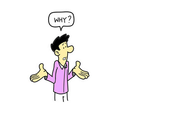 Confused cartoon man shrugging shoulders