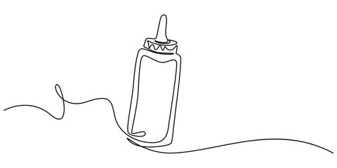 Lubricant oil and bicycle chain, Bicycle Chain Lubricant Bottle continuous one line drawing, Dropping oil, Set of tomato ketchup and mustard bottles vector one line continuous drawing illustration.