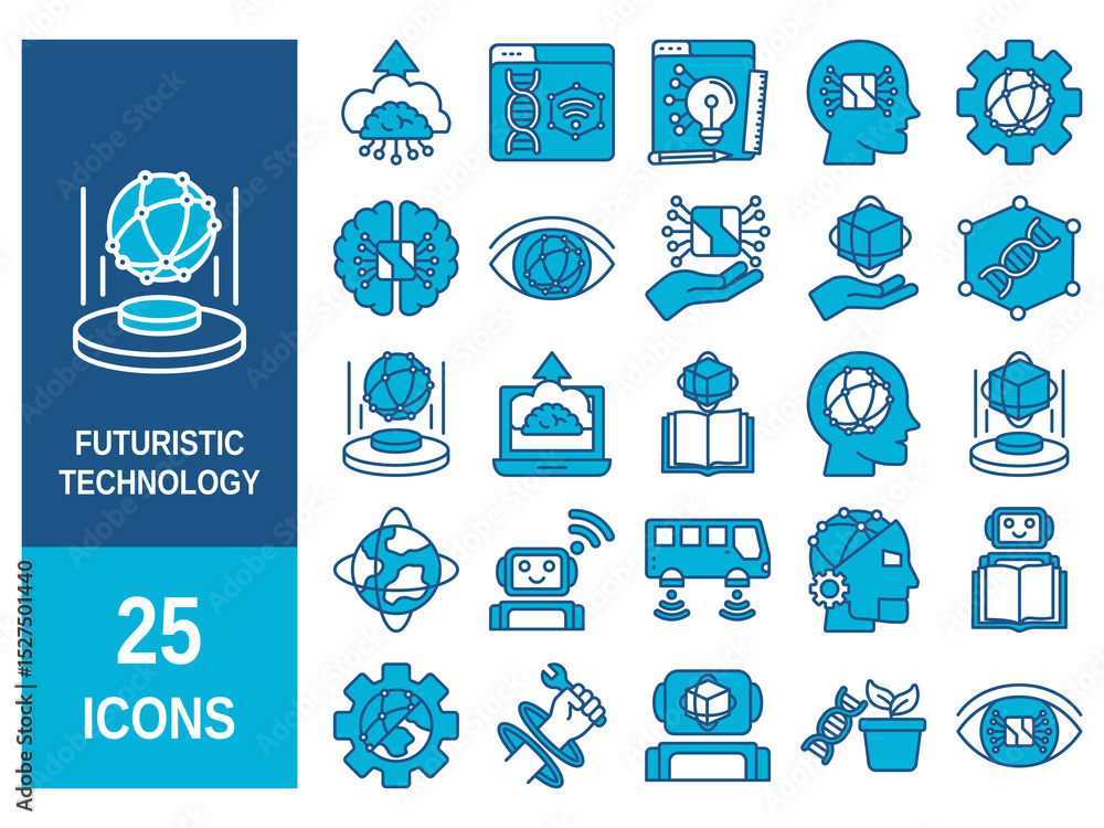 Aufkleber set of 25 outline icons related to technology. linear icon collection. editable stroke. vector illus