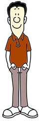 Simple cartoon man wearing orange polo shirt and pants