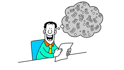 Abstract illustration of a man and a cloud of shapes