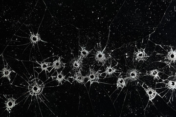 Bullet holes on black glass, overlay design background