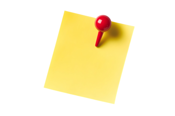 Yellow sticky note pinned with a vibrant red tack against a black background