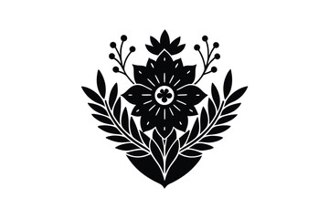 Fototapeta premium Folk floral crest boho style ornamental nature theme vector art illustration