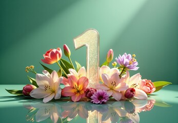 Number One with Spring Flowers