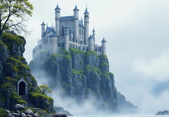 Castle on a Misty Cliffside