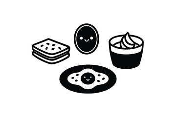 Cute breakfast food doodles in playful hand drawn cartoon set vector art illustration