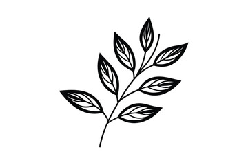 Delicate leaf and stem set in hand drawn minimal line art style vector art illustration