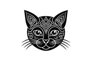 Decorative kitty face with ornamental folk pattern details vector art illustration