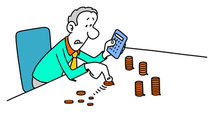 Businessman calculating finances with coins