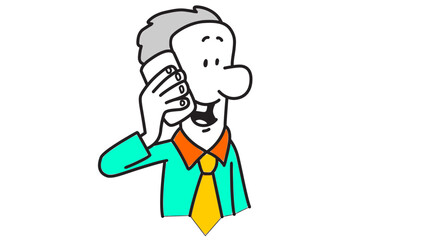 Cartoon man talking on retro phone