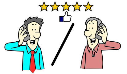 Five star review phone call cartoon illustration
