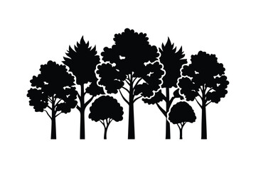 Forest tree line icon set with natural landscape theme vector art illustration