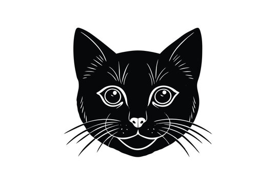 Hand drawn cat face sketch with expressive line art feline vector art illustration