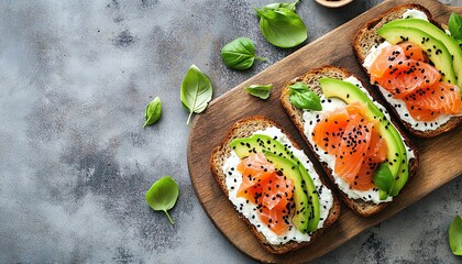 Delicious avocado toast with smoked salmon.